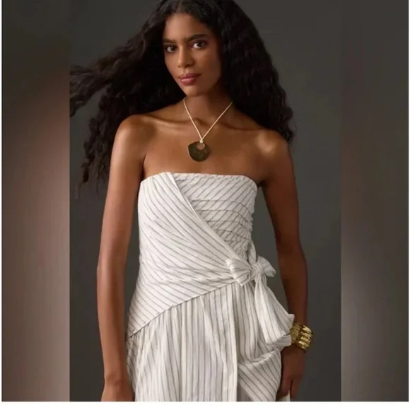 ✅Anthropologie Strapless Hanky-Hem Midi Dress White Black size XL - Picture 4 of 9